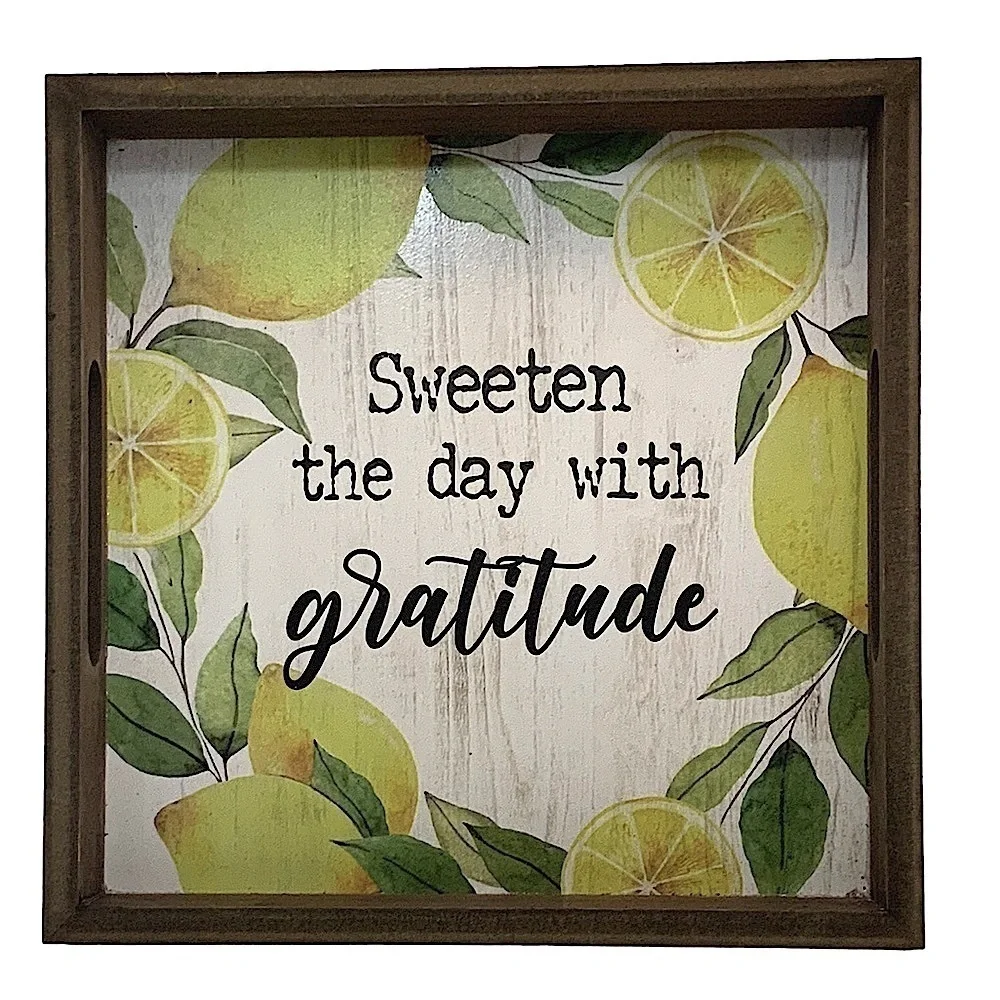 Square Wood Tray Lemons Sweeten the Day With Gratitude Multi Purpose Decorative